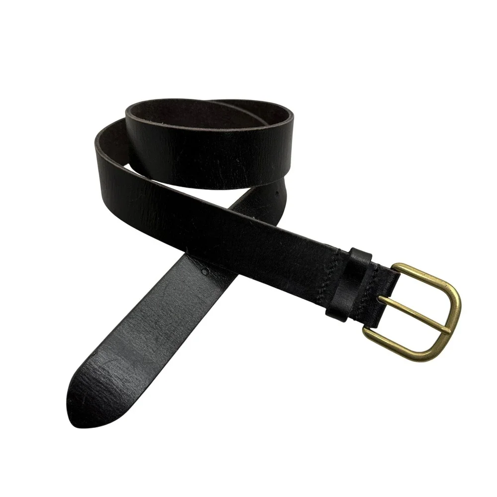 Lucky Brand Belt Mens Small Black Leather Brass Buckle Casual Classic Boho 1.25